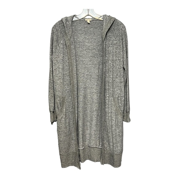 Silence + Noise Ribbed Hooded Cardigan Marled Gray Open Front Sweater XS - Picture 1 of 6